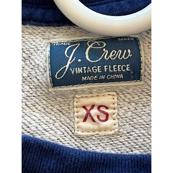 EUC J. Crew XS Vintage Fleece Raglan Sweatshirt 100% Cotton Blue & Navy Colorblo - Picture 4 of 5